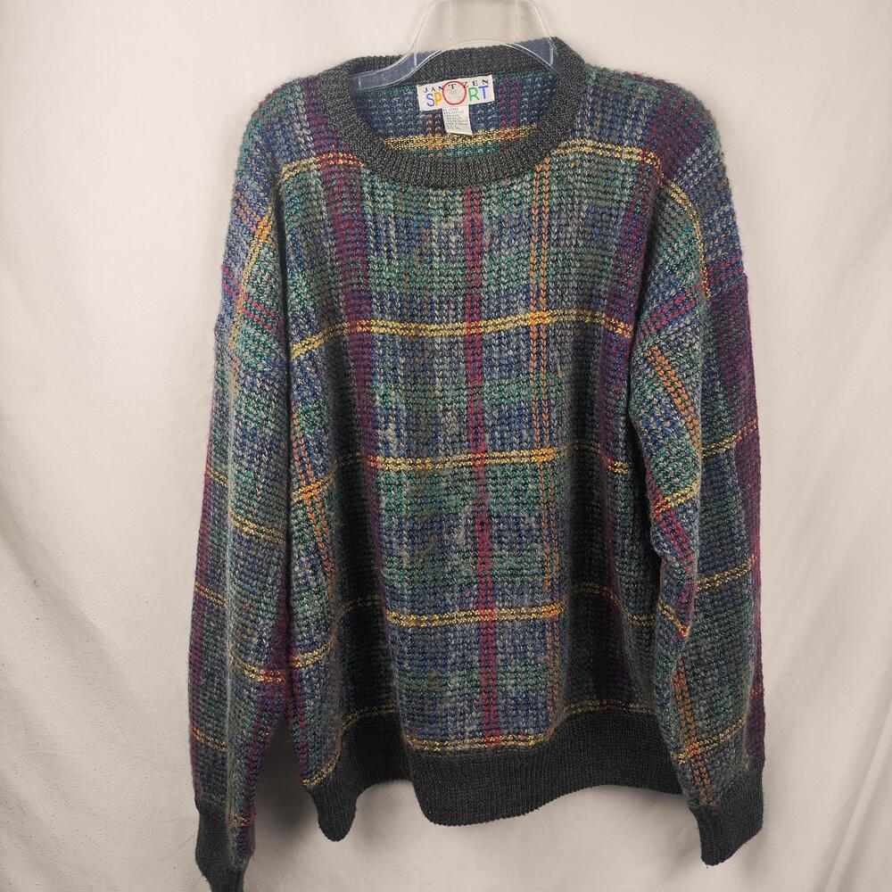 Vintage Jantzen Sweater Mens XL Multicolor Plaid Crewneck Pullover Heavyweight